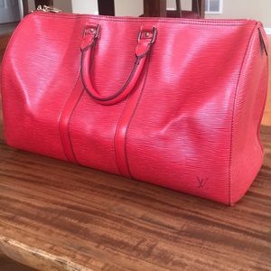 LOUIS VUITTON Red Epi Keepall 45